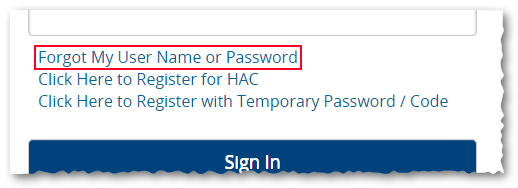 HAC Forgot Password Link